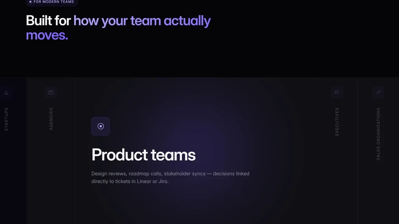 The audience rail with the product teams panel open and the four other audiences set as vertical labels either side