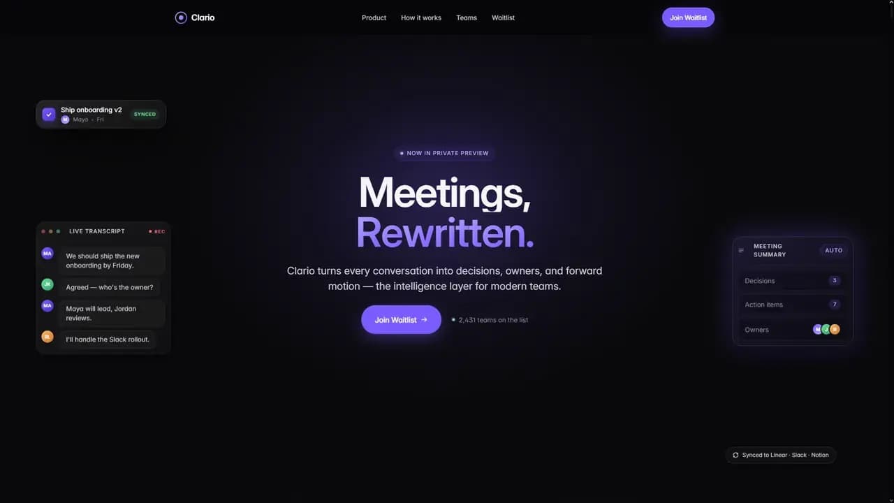 Clario website preview
