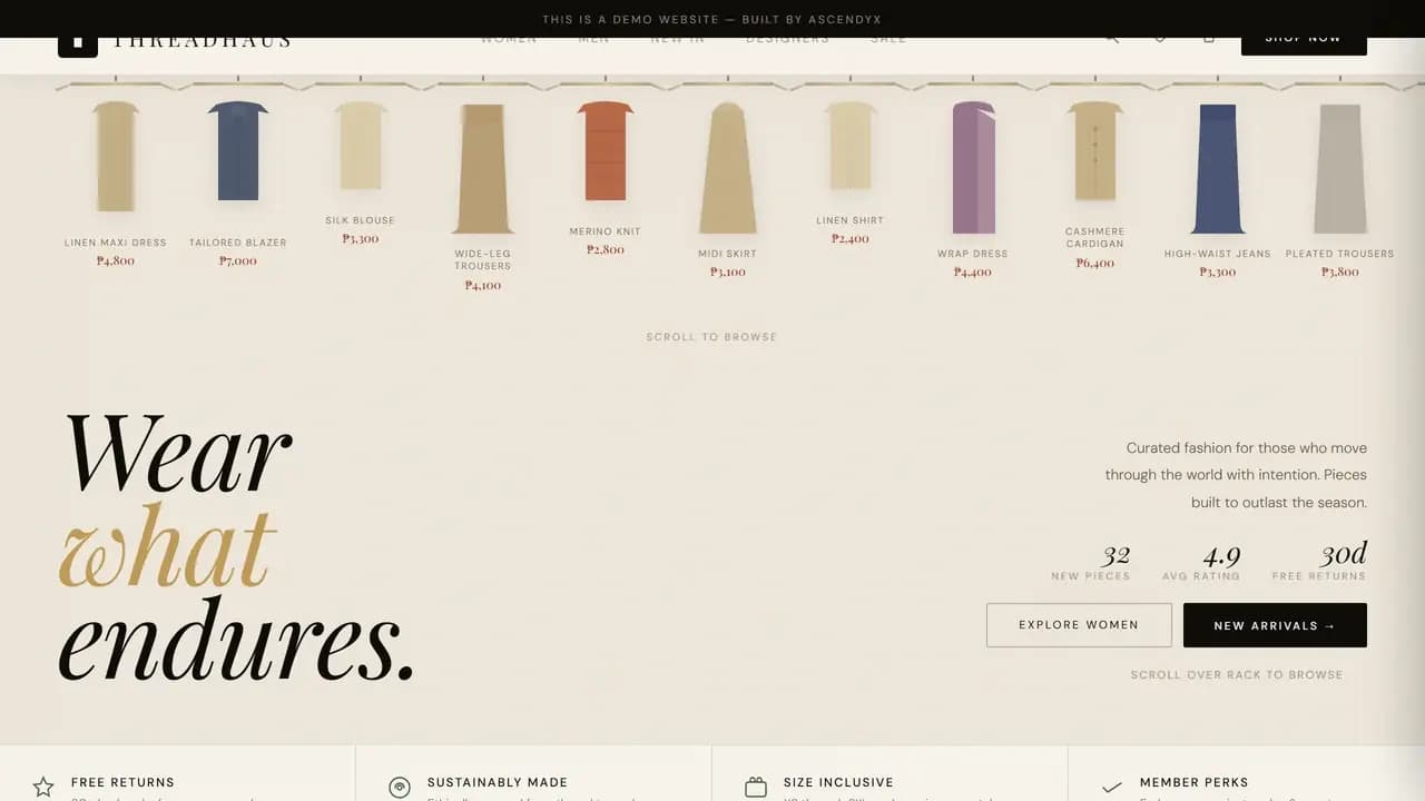Clothing website preview