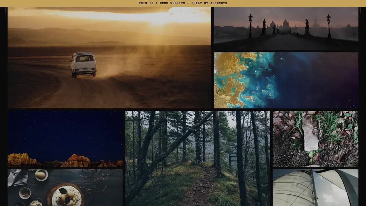 The demo's gallery, photographs at mixed sizes across a dark ground with the demo banner above them