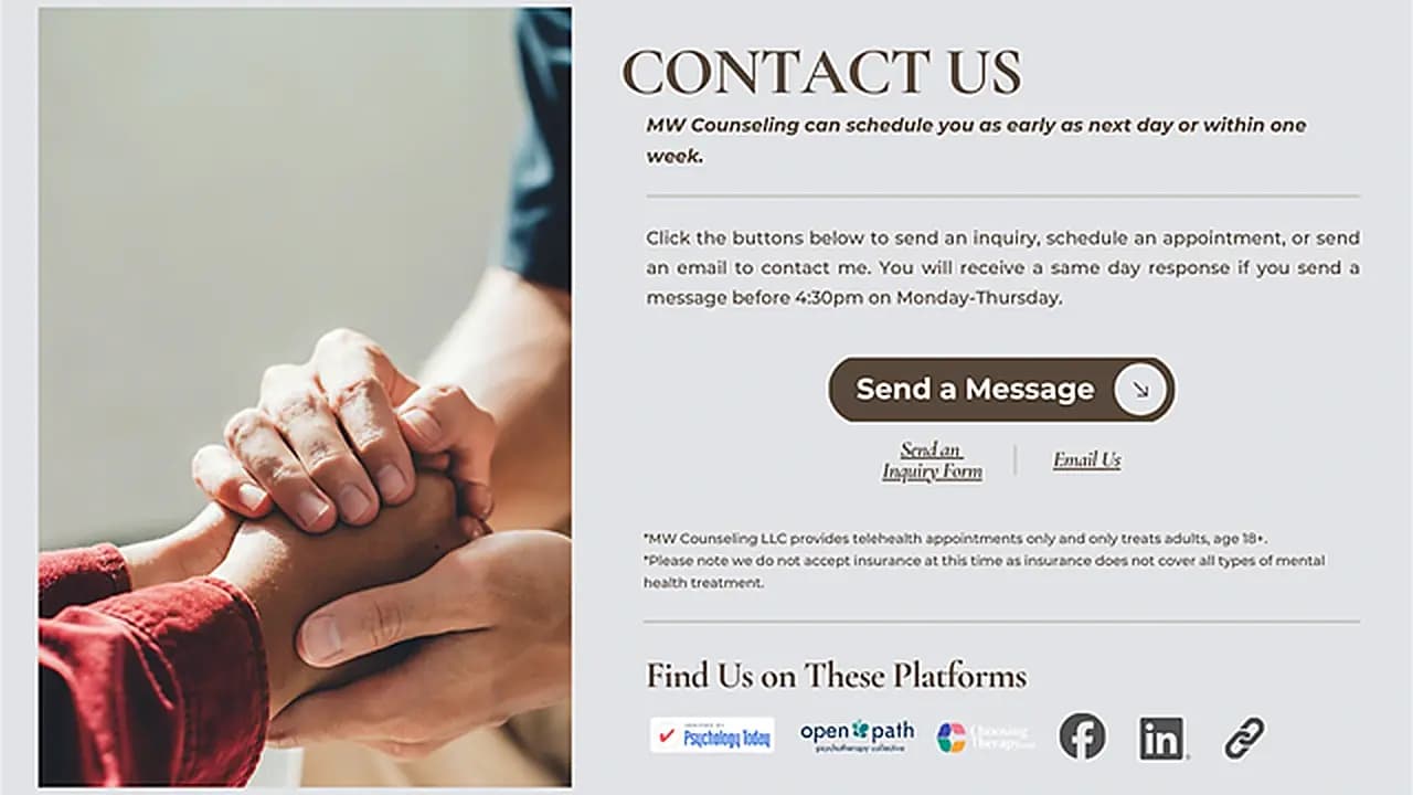 MW Counseling website preview
