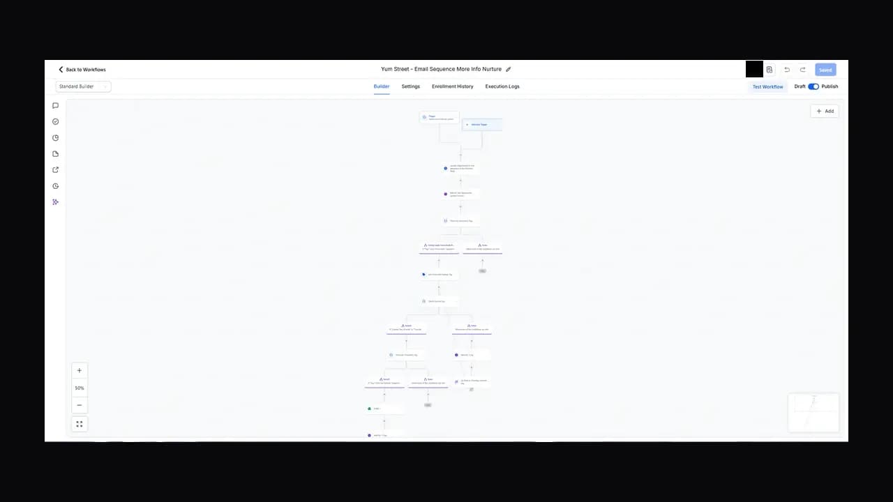 The More Info Nurture workflow, moving an opportunity to the not interested at the moment stage and checking tags before each email