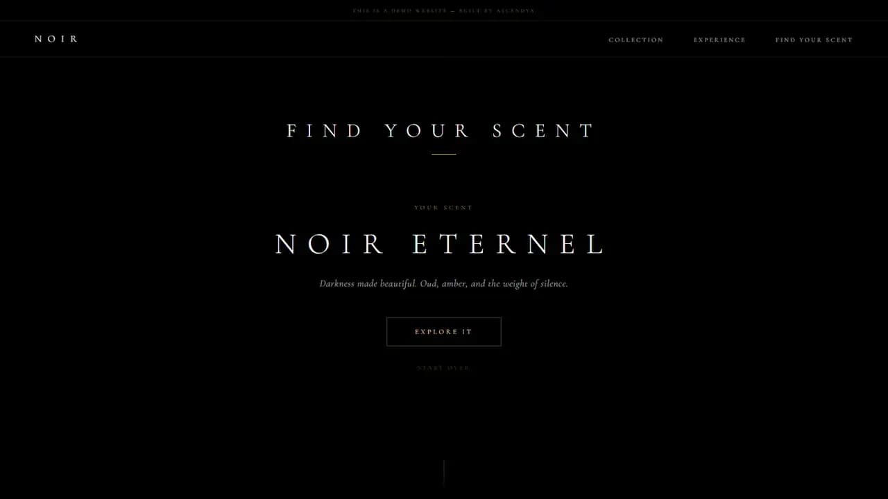 The scent finder showing its result, a scent named with a short description and a control leading back to the collection
