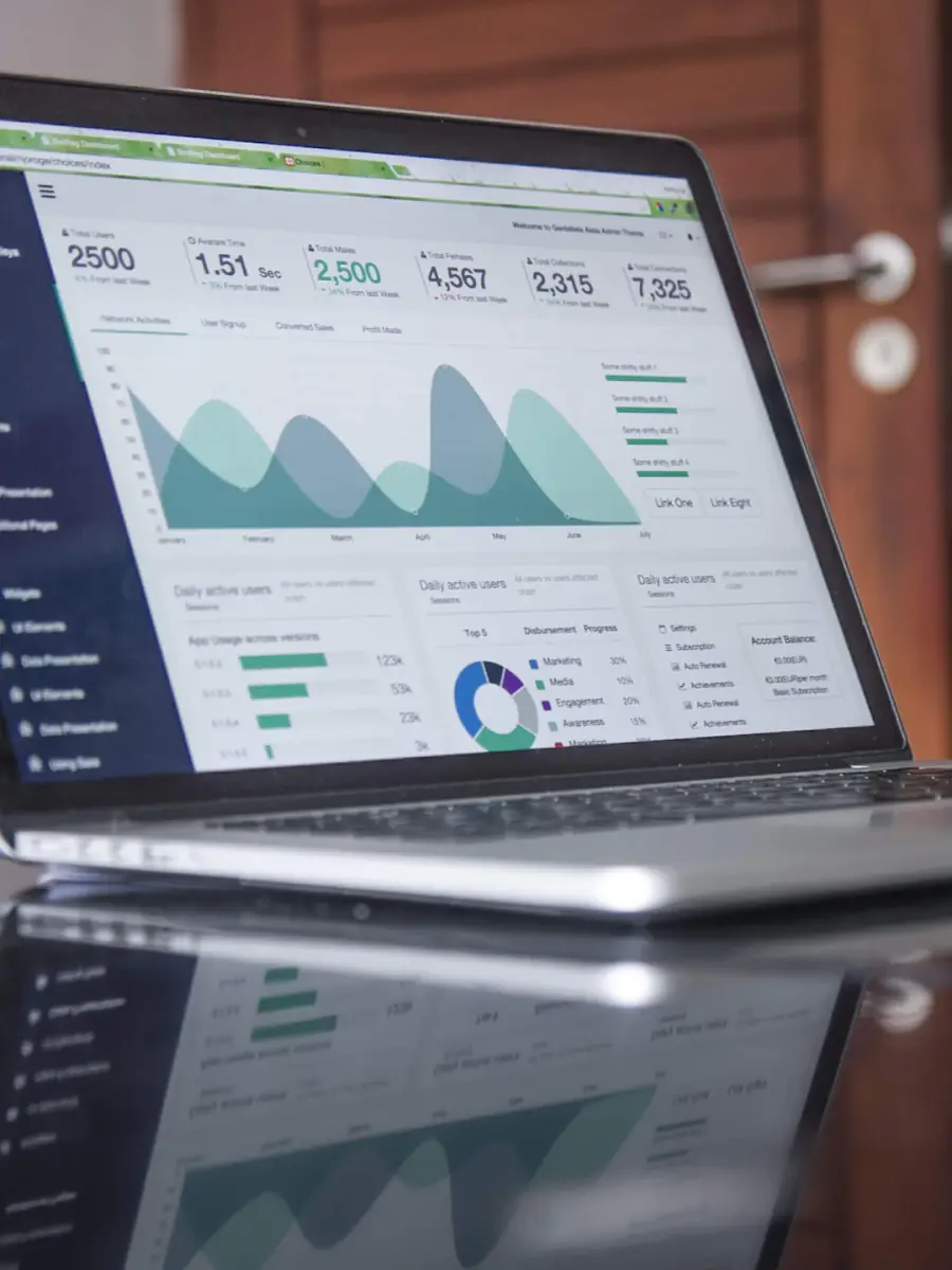 An analytics dashboard open on a laptop.